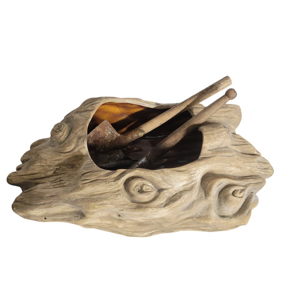 Faux Driftwood Planter Bowl Mini Garden Tools Rustic Cottage Shelf Decor Fairy